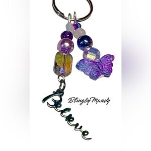 Purple Beaded Keychain with Butterfly Charm